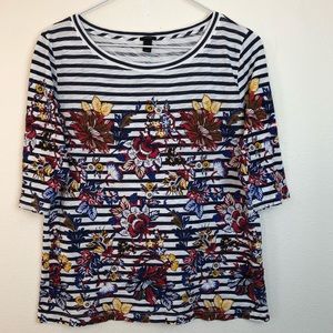 JCREW Floral Navy Stripe Tee Women’s Small